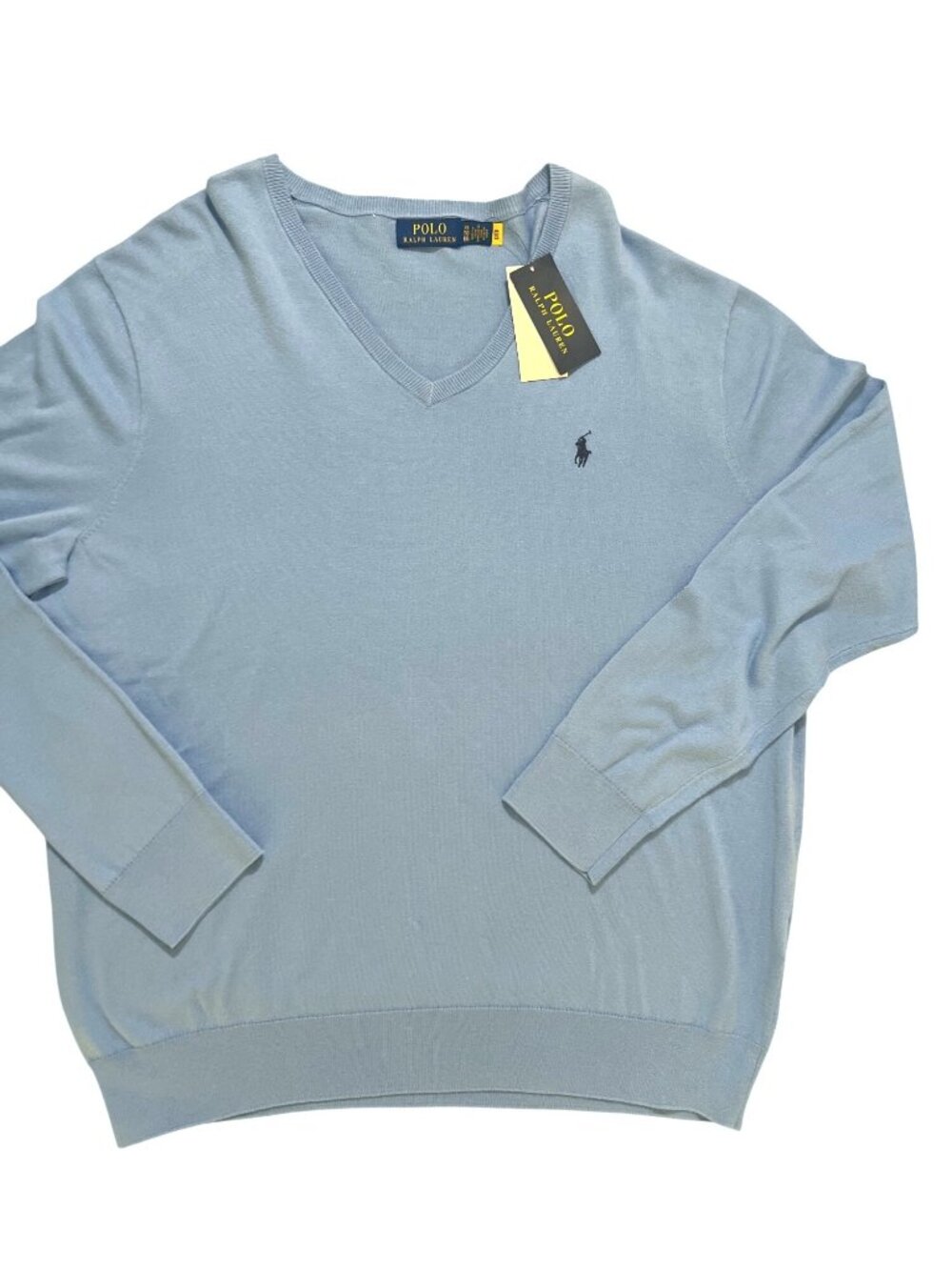 Polo Ralph Lauren Men's XL‎ V-Neck Sweater Light Blue Knit Pony Logo NWT